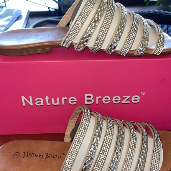 NATURE BREEZE Adrian Crystal Strappy Flat Slide Sandals Crystal Silver Size 9 - Picture 6 of 12